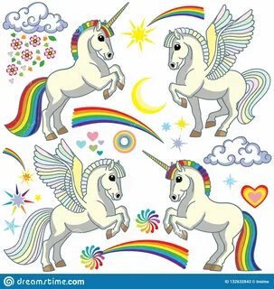 Cartoon unicorn and pegasus set. 