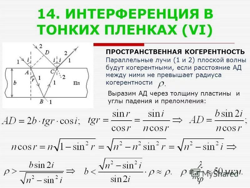 Интенсивность при наложении двух когерентных волн. Условие минимума интерференции. Интенсивность света при интерференции. Интенсивность при наложении двух когерентных волн. Интенсивность при наложении двух когерентных волн.
