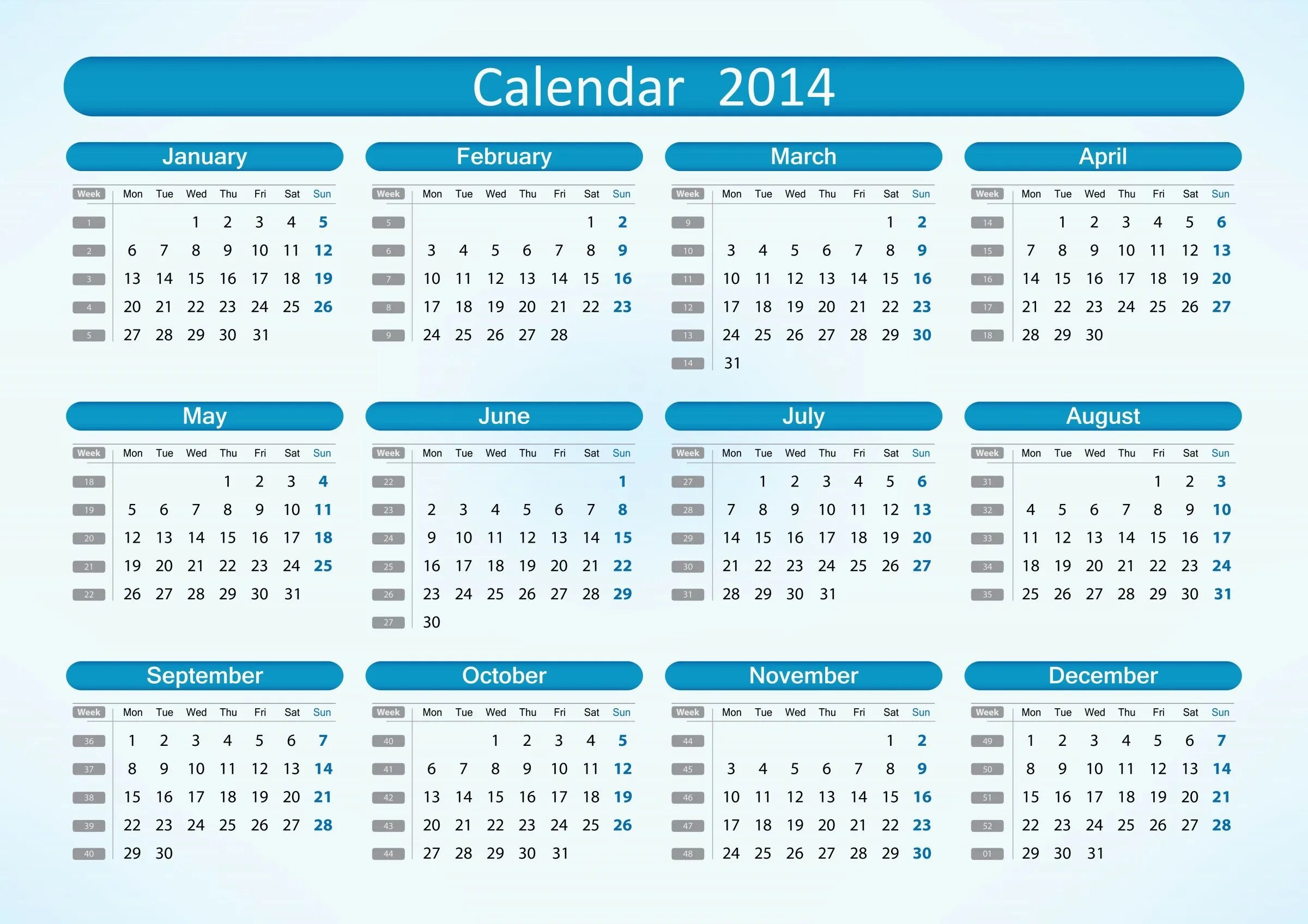 Календарь 2014. 2014 Календарь 2014. Календарь 2014 года с неделями. The Calendar.