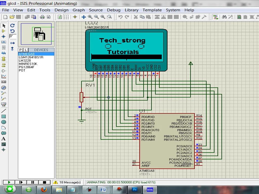 AVR graphical LCD. Отладчики программ для микроконтроллеров. Отладка схемы в AVR Studio. Библиотека GLCD.H.