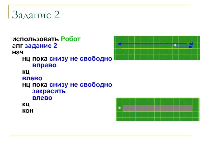 Нц пока справа закрашено. Робот НЦ пока задачи. НЦ пока не снизу свободно. Кумир робот задания. Снизу клетка закрашена.