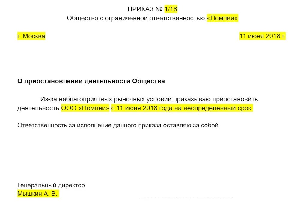 Решение о ликвидации организации могут принимать. Приказ о приостановлении деятельности. Образец приказа о приостановлении деятельности организации. Письмо о приостановке деятельности. Приказ о приостановлении деятельности ИП образец.