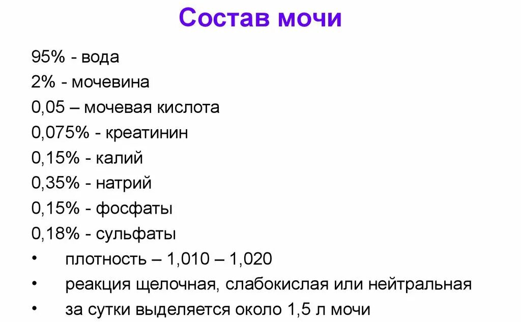 Химический состав человеческой мочи. Химические компоненты мочи норме. Состав мочи человека в норме. Химический состав мочи в норме.