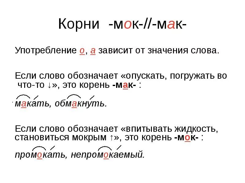 Макайте корень слова. Мак МОК чередование. Корни Мак МОК правило. Слова с корнем Мак.