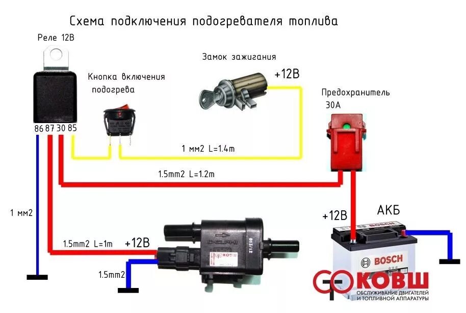 Как подключить сепаратор. Схема подключения реле для подогрева топливного фильтра. схема подключения подогревателя фильтра. схема подключения подогрева фильтра. схема подключения сепаратора с подогревом для дизельного топлива.