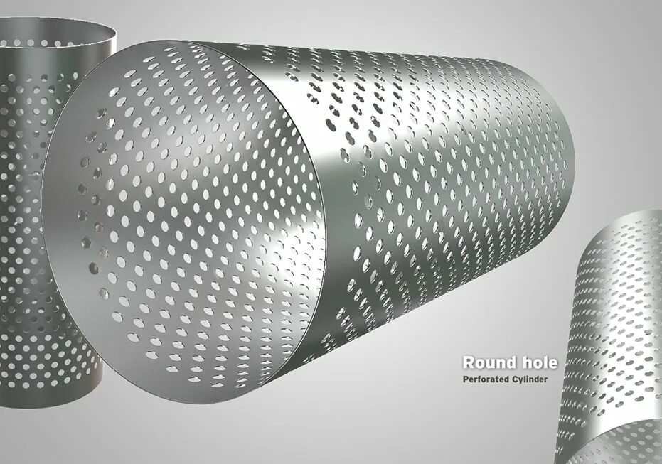 Perforated Metal Sheet. Забор из перфорированного листа. Perforated Stainless Steel closure. Metal cylinder Black Steel. Round holes