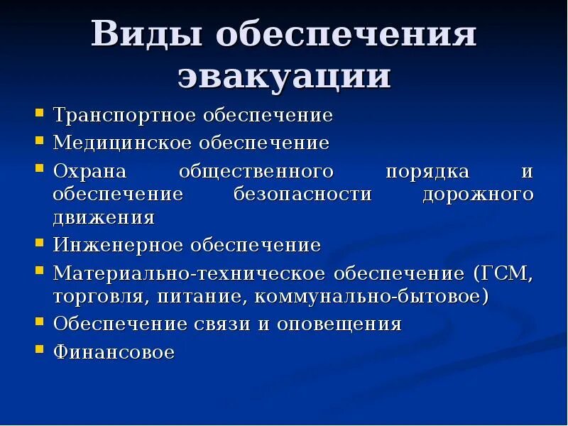 Виды обеспечения эвакуации. Виды обеспечения эвакуации населения. Виды эвакуации транспортная. Транспортное и медицинское обеспечение эвакуации.