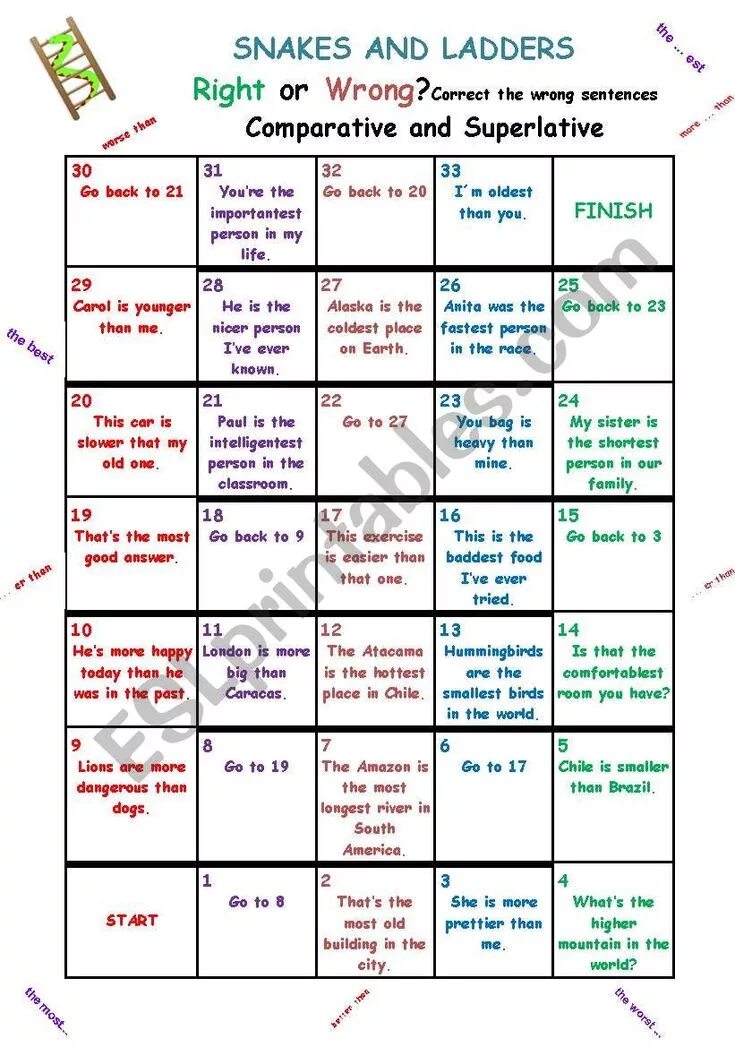 Comparatives and superlatives games