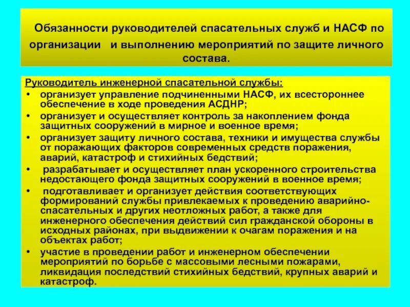 Ответственность директора учреждения. Руководитель организации НАСФ. Обязанности НАСФ. Функциональные обязанности личного состава. Руководители нештатных аварийно-спасательных формирований.