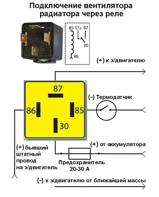 Схема подключения реле датчика включения вентилятора. Реле включения вентилятора охлаждения Honda. Схема подключения вентилятора охлаждения через реле и датчик. Схема подключения реле вентилятора охлаждения.