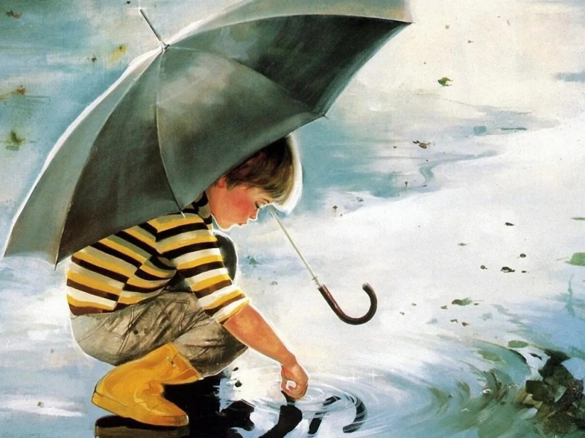 Под зонтиком песня. Картины Дональда Золана беззаботное детство. Картины Дональда Золана дети.