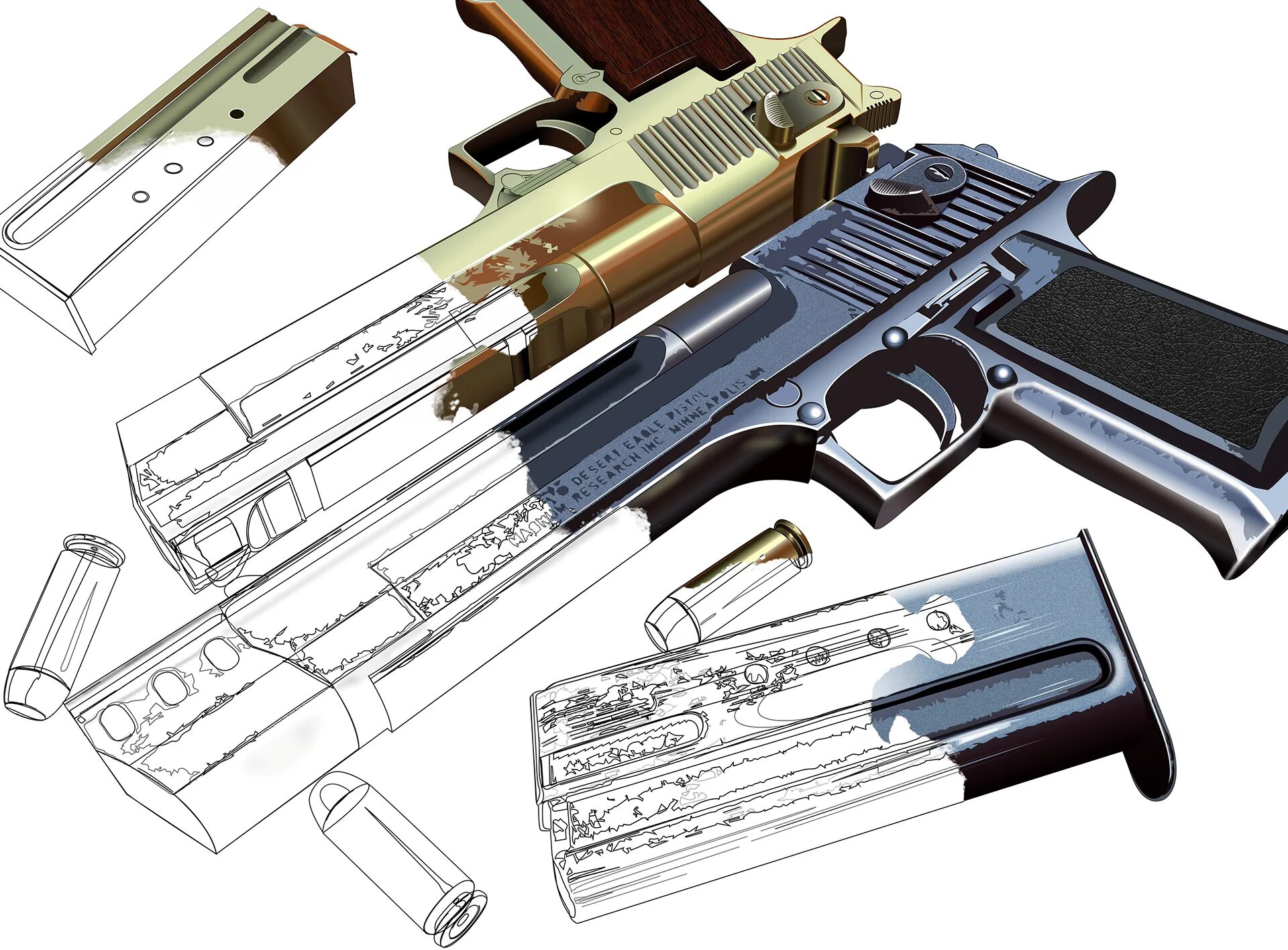 Дигл из бумаги. Чертёж пистолета Desert Eagle. Чертёж пистолета Desert Eagle с размерами. Строение пистолета Дезерт игл. Desert Eagle разобранный.