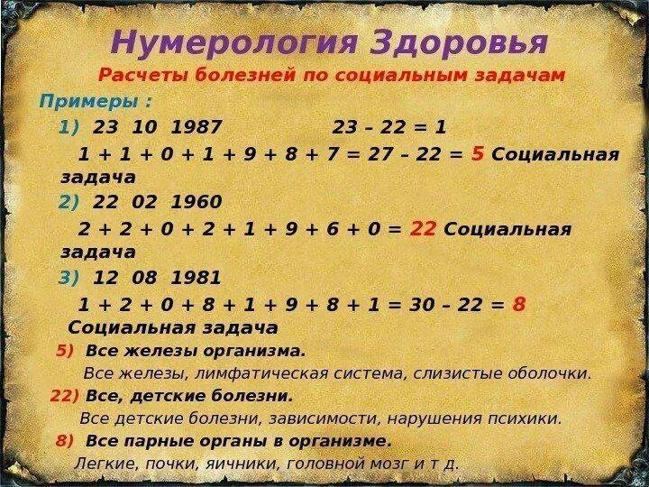 Нумерология. Нумерология здоровья. Нумерология здоровья расчеты болезней по социальным задачам. Нумерологические расчеты по дате рождения. Кармические значения чисел