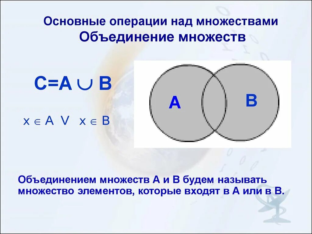 Объединение пересечение и разность множеств. Операции над множествами объединение. Операции над множествами. Объединение множеств. Операции над множествами пересечение объединение.