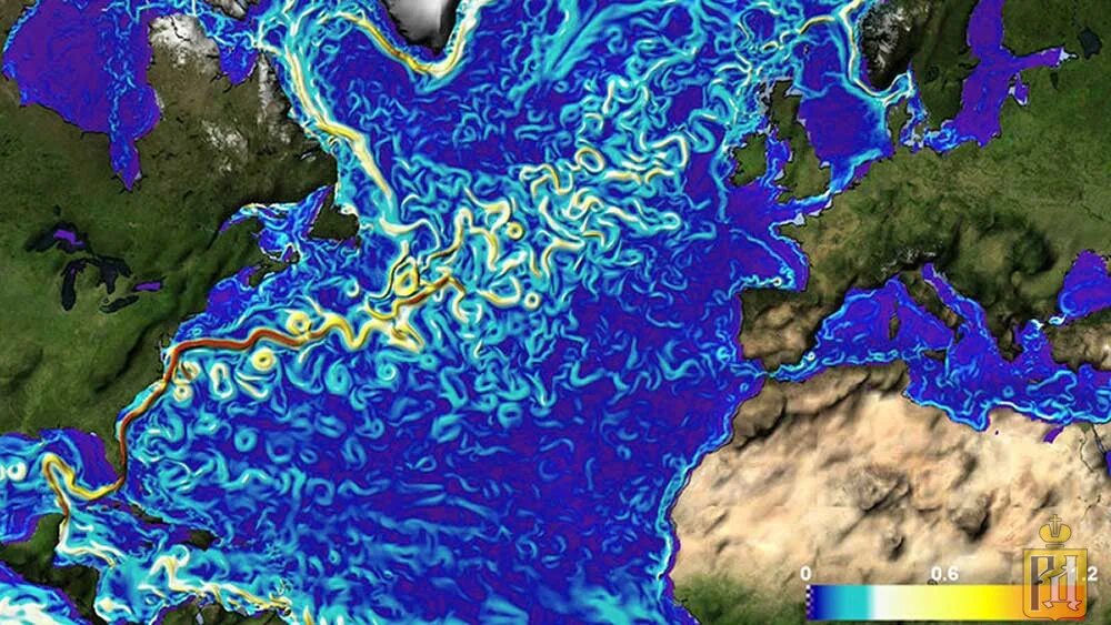 Морское течение гольфстрим. Гольфстрим в океане. Вода Гольфстрима. Гольфстрим из космоса. Морские течения.