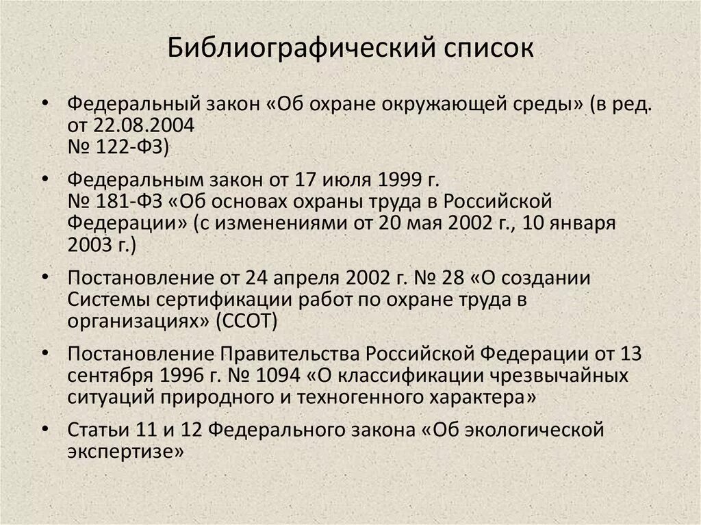 Библиографический список. Законы в библиографическом списке. Федеральный закон в библиографическом списке. Библиография законов.