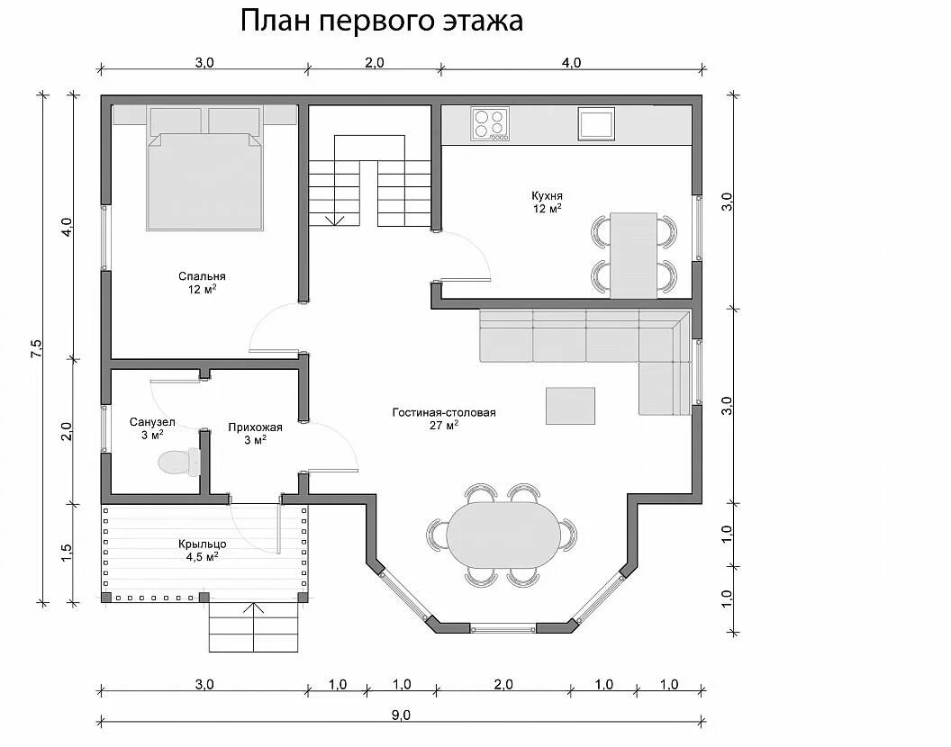 Планировка дома с кухней-гостиной. План первого этажа. Планировка кухни гостиной в доме. Проекты домов с планировкой. План дома две спальни и кухня гостиная