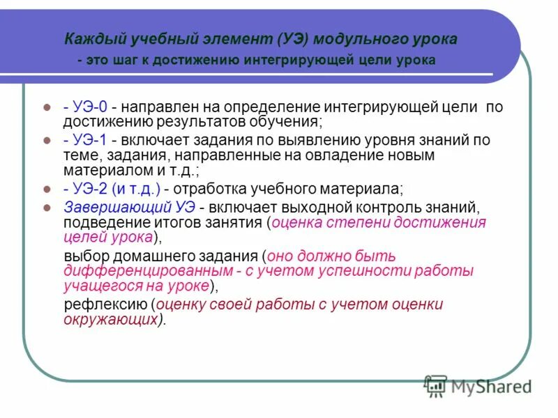 Элементы модульного обучения. Учебный элемент в модульном обучении. Учебные элементы модуля. Учебные элементы урока.