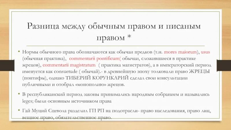 Неписанное право в римском праве. Обычай и обычное право