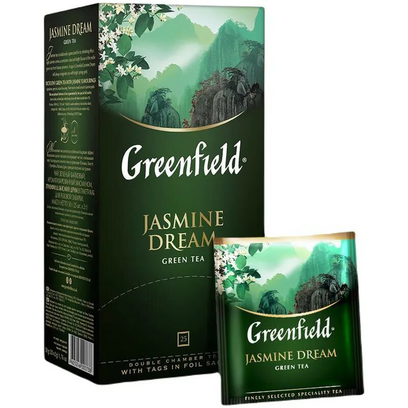 Зеленый чай отзывы врачей. Чай зеленый Greenfield Jasmine Dream. Чай Гринфилд с жасмином 25 пакетиков.