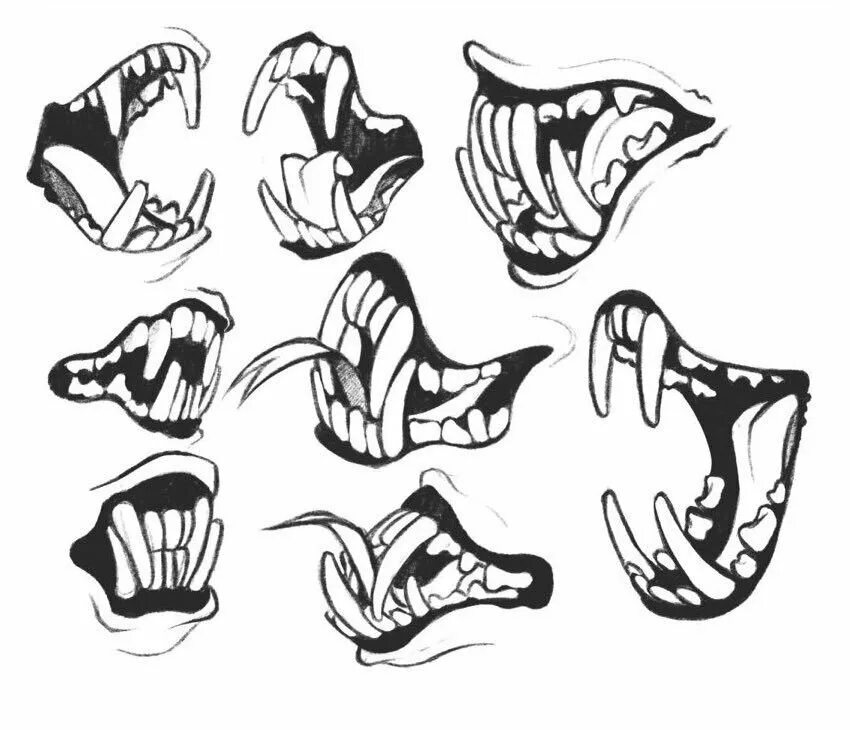 Пасть разбор. Зубы монстра референс. Острые зубы Наброски.