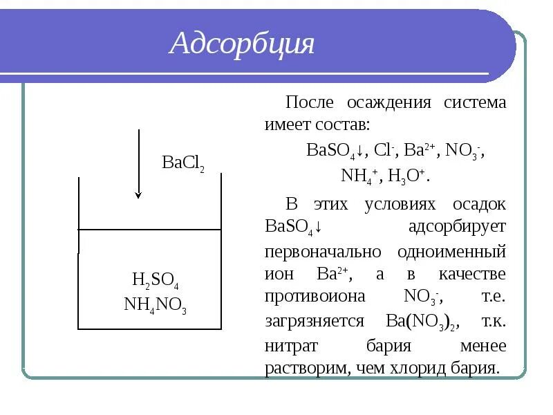 Метод адсорбции. Образование осадка baso4. Осаждение ba2+ условия. Реакция адсорбции. Полное осаждение ионов