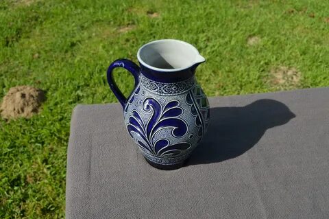 Antique Vintage Set of 6 German Cobalt Blue Salt Mug Jug Pitcher Vase Germa...