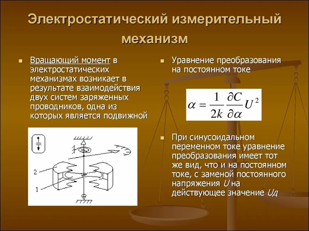 Вращающийся момент силы формула. Измерительный механизм. Электростатический механизм. Электростатические измерительные. Тип измерительного механизма.