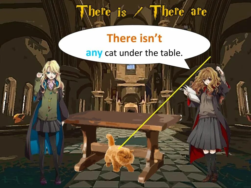 There aren't. Cat under the Table. There isn t a cat