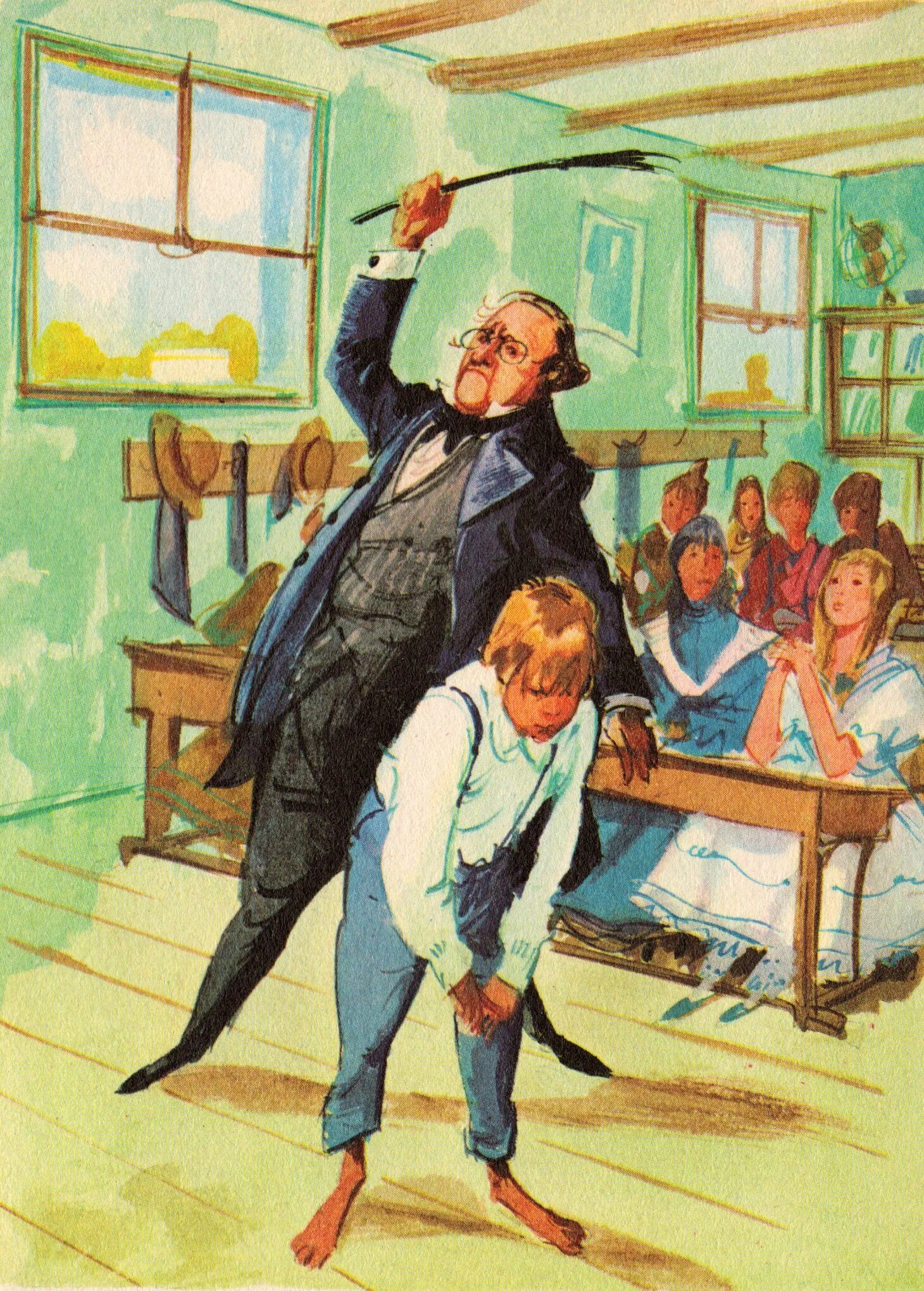 Воспитательная порка парней. Том Сойер в школе. Наказание детей розгами. Телесные наказания детей в школах.