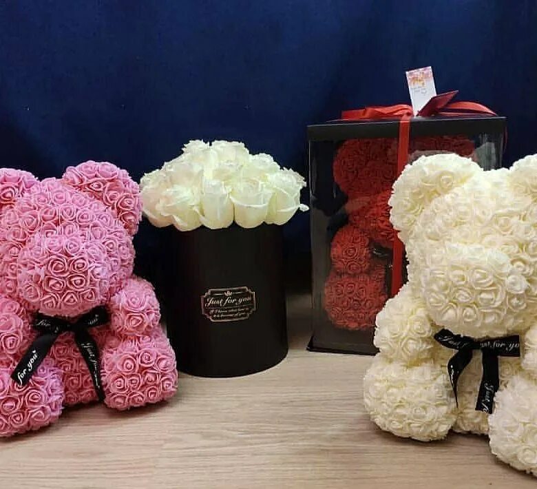 мишка из роз 40 см. мишка из цветов. красный. мишка из цветов. подарочный мишка из роз.