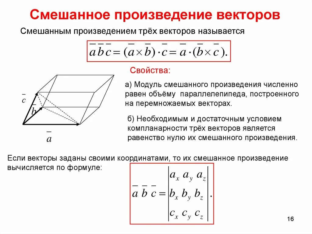 Площадь векторного произведения. Смешанное произведение векторов a, b и c - это. Модуль смешанного произведения трех векторов равен объему. Вычисление смешанных произведений векторов. Смешанное произведение векторов свойства вычисление.