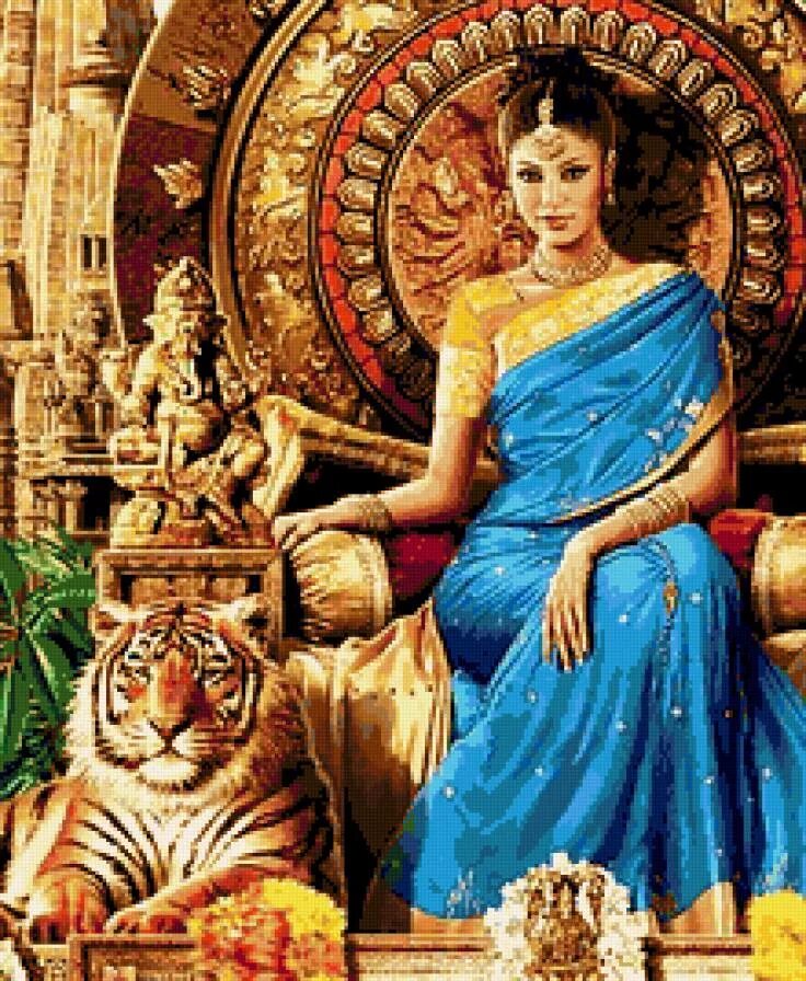 Царицы список. Царица Клеопатра на троне с тигром. Царица на троне. Индийская девушка с тигром. Царица Индии.