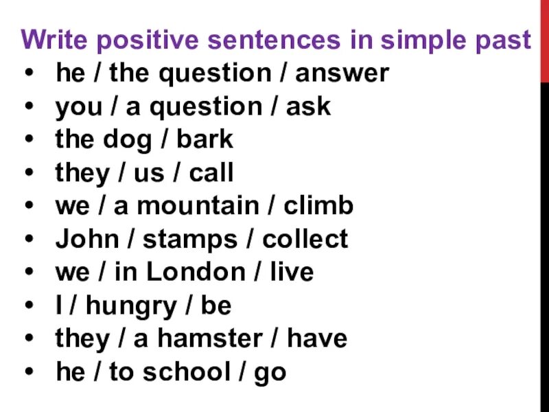 Write these sentences in the past. Sentences in past simple. Rewrite the sentences in the past simple. Past simple positive sentences. Write sentences in the past simple.