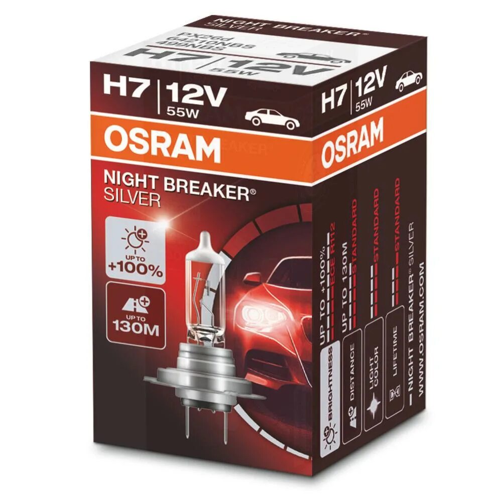 Лампа автомобильная галогенная Osram Night Breaker Silver 64210nbs +100% h7 55w 1 шт.. Лампа автомобильная галогенная Osram super 64210sup h7 55w 1 шт.. Автолампы h1 Osram Night Breaker Silver +100. Лампа галогенная h7 12 v 55 w (px26d) Osram 64210.