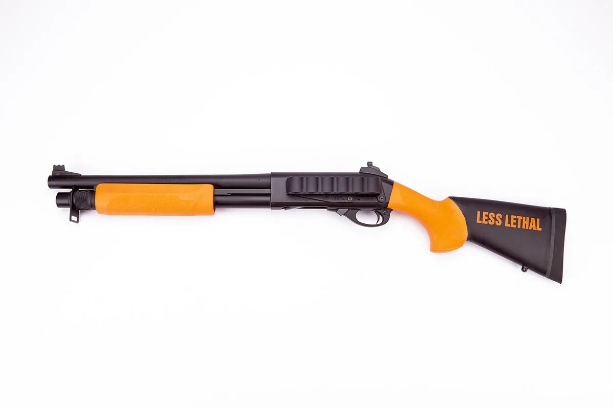 Less Lethal Shotgun. Lethal Combat. Wilson Combat 870. Orange less Lethal Shotgun.