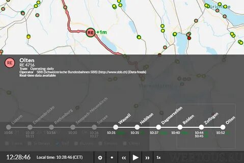 Движение поездов в реальном времени на карте