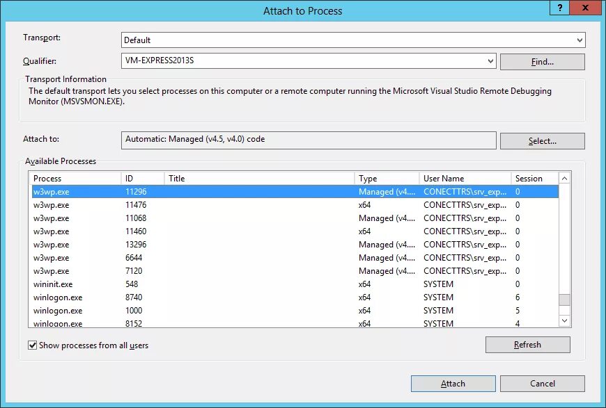 Get process window. Visual studio attach to process. процесс w3wp где посмотреть. process id. show process.