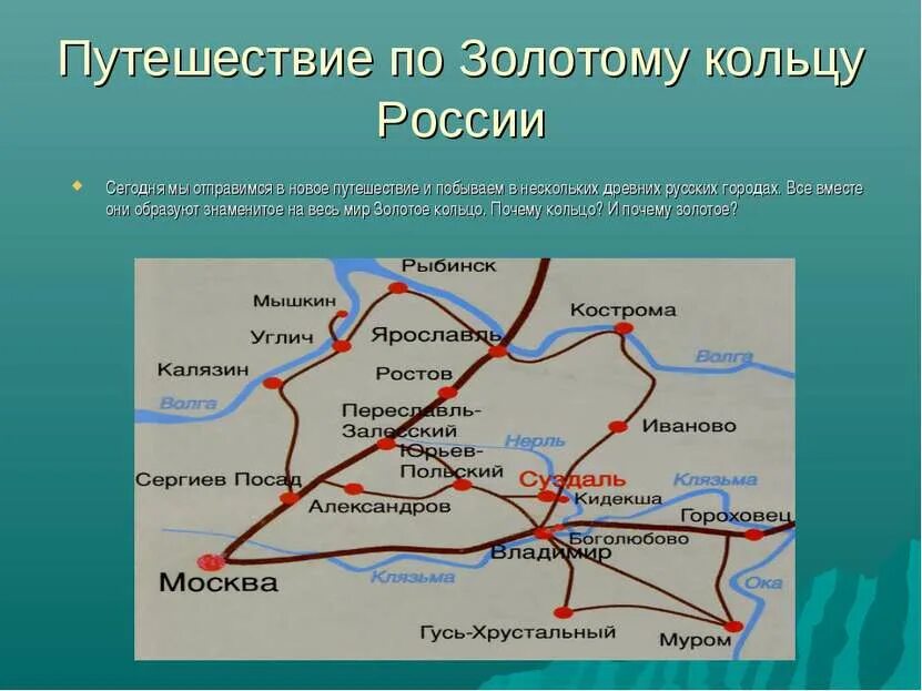 Вопросы по золотому кольцу россии. Путешествие по Золотому кольцу России. Карта золотого кольца России с городами. Золотое кольцо России протяженность. Города земли русской по Золотому кольцу.