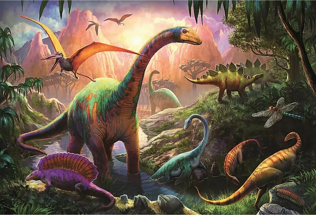Эпоха динозавров года. Пазл Trefl мир динозавров (16277), 100 дет.. Динозавры Юрского периода. Травоядные динозавры Юрского периода. Мир динозавров.