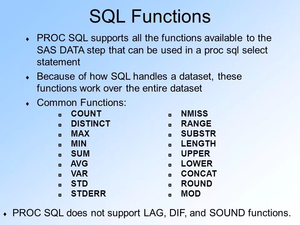 Databases functions