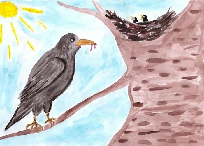 Рисование Грача. Рисование птицы прилетели. Детские рисунки птиц. Рисование грача в старшей группе