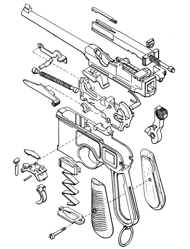 Маузер размеры. Чертёж пистолета маузер c96. mauser c96 чертежи. чертежи пистолета маузер к 96. c96 mauser схема.
