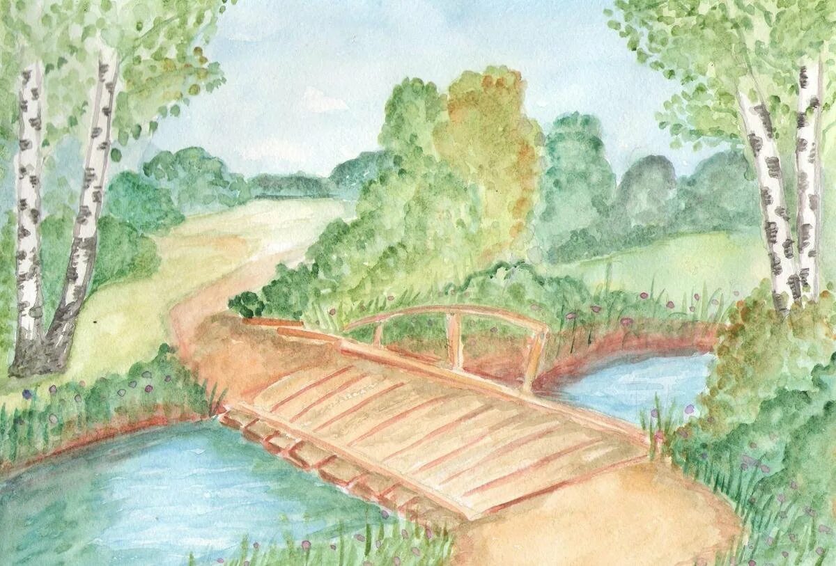 Рисунок вдоль. Речка рисунок. Рисование реки. Река детский рисунок. Детские рисунки реки.