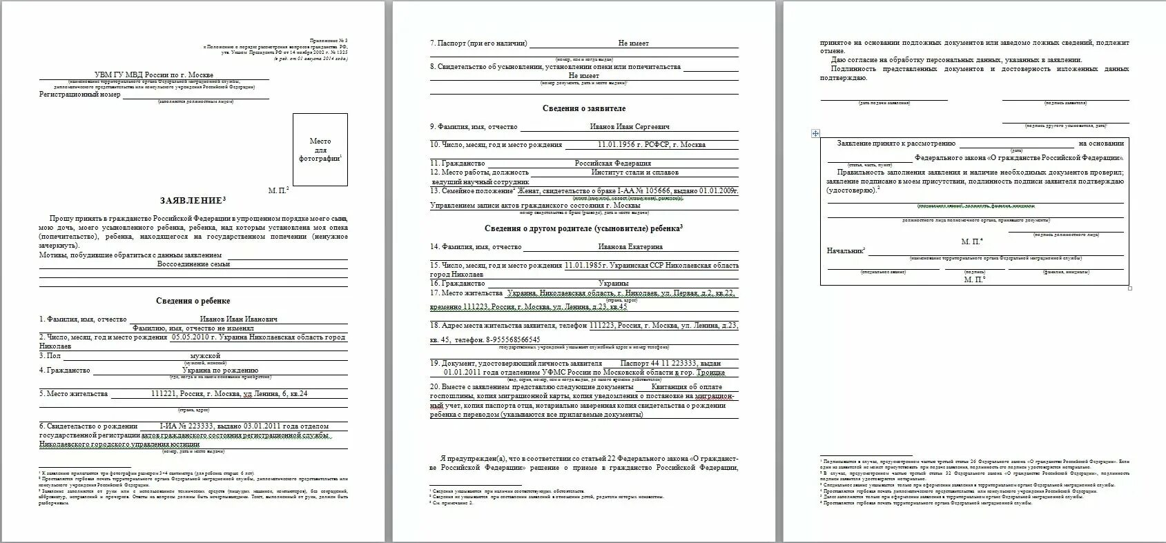 Бланк на гражданство рф 2024