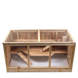 XXL Hamster Cage Small Animal Rodent Made of Wood Natural with 3 Floors.