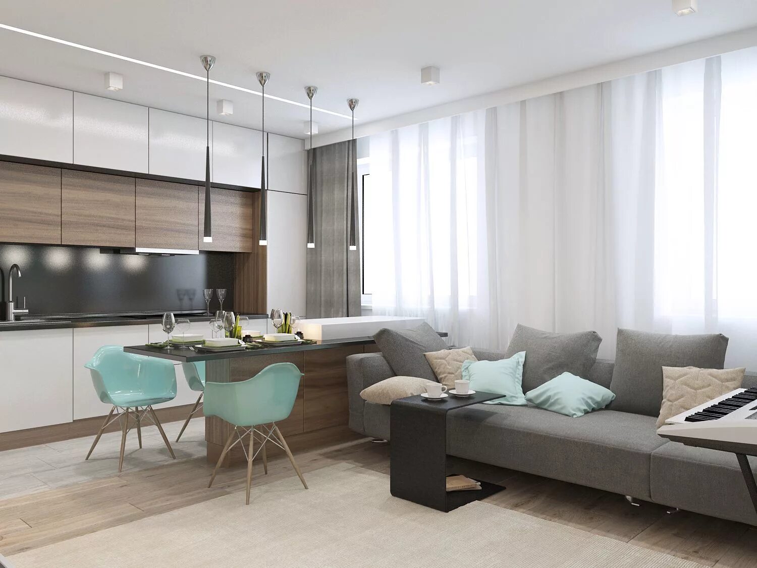 Kitchen design living room 33 sq.m. (63 Photos)
