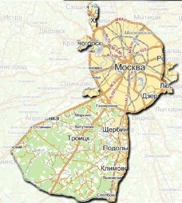 Территория Москвы на карте 2021. Границы Москвы 2016 на карте. Карта Москвы и новой Москвы с границами 2021. Территория новой Москвы на карте.
