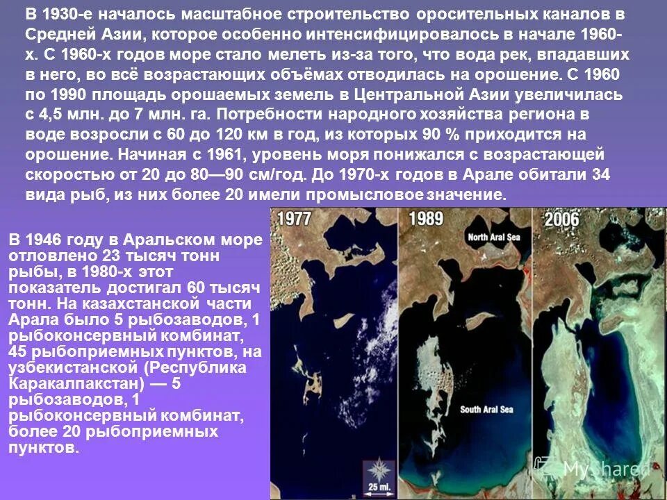 Мелеющее море в средней азии