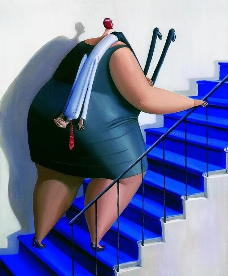 Про толстую жену. Картины художницы Sarah Jane Szikora. Карикатуры на толстых женщин.